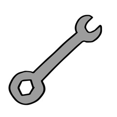 Creative monochrome wrench hand drawing on white.