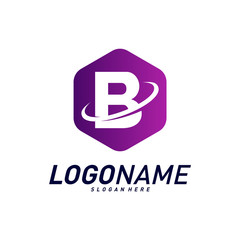 Font with Planet Logo Design Concepts. Letter B Logo Icon Vector Template. Icon Symbol.