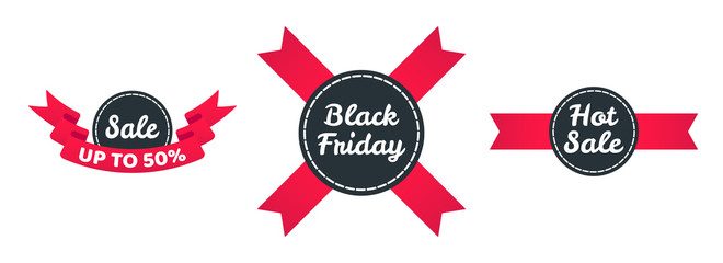 3 shield tag ribbon badge sale label concept template vector illustration isolated on white background. Sale, black friday, hot sale web banners elements for website and advertising. 