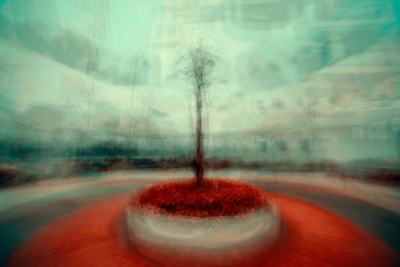 Square with tree and red floor