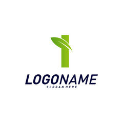 Fototapeta premium Font with Leaf Logo Design Concepts. Nature Letter I Logo Icon Vector Template. Icon Symbol.
