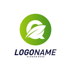 Font with Leaf Logo Design Concepts. Nature Letter Q Logo Icon Vector Template. Icon Symbol.