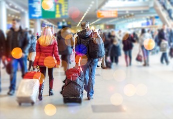 People at modern airport lounge terminal