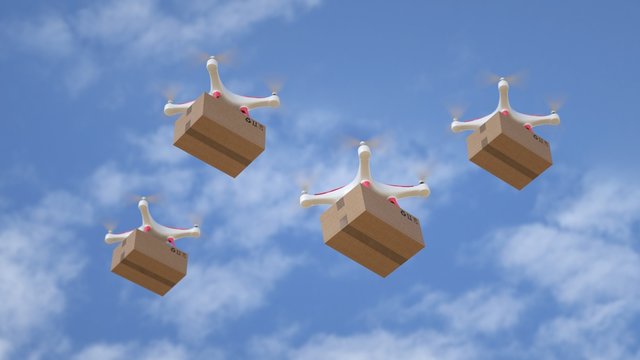 Drone Fleet Delivering Urgent Orders By Air.