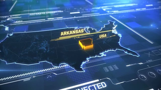 Arkansas US state border 3D modern map with a name, region outline
