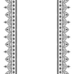 Set of seamless border ornament for design, Henna drawing, Mehndi and tattoo. Decorative pattern in ethnic oriental, Indian style. Doodle ornament. Outline hand draw vector illustration.