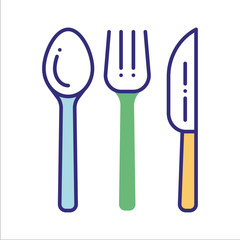 Bamboo cutlery line color icon. Recycle elements: fork, knife, spoon.