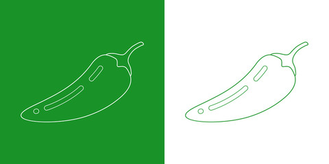 Icono plano lineal pimiento chile picante en verde y blanco