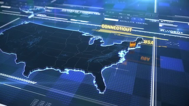 Connecticut US state border 3D modern map with a name, region outline