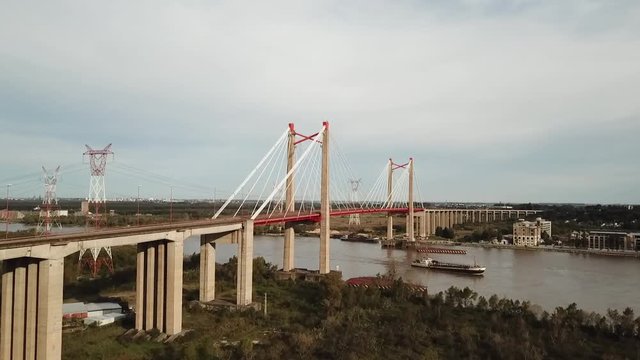 drone footage of the bridge "ZARATE brazo largo" in Argentina