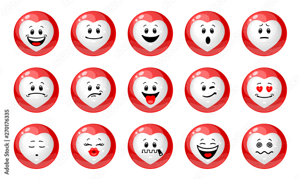Canvas Prints vector set of love emoticons. collection of red balls with white heart shapes with different emotion