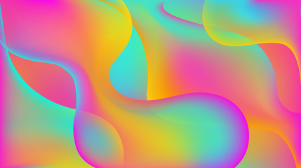 Horizontal abstract vibrant multicolor background with liquid shapes. Wallpaper template is neon rainbow color. Vector illustration. - 270176598