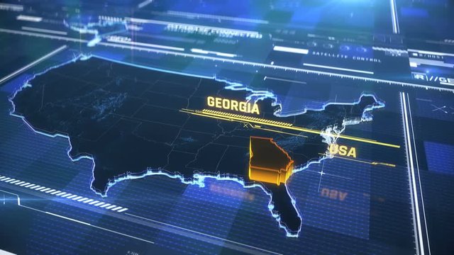 Georgia US state border 3D modern map with a name, region outline