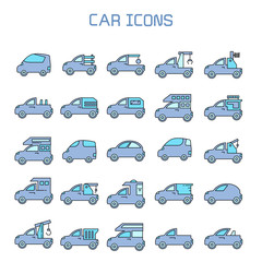 car, truck, camper car icons set, blue theme