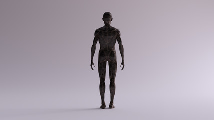 Black Iron Ecorche Muscle and Skeletal System Anatomical Model Rear View 3d illustration 3d render