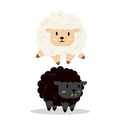 Sheep jumping over black sheep