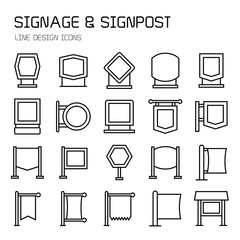 signpost, billboard, signage and road sign line icons
