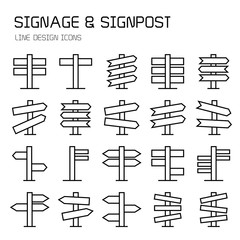 signpost, billboard, signage and road sign line icons - obrazy, fototapety, plakaty