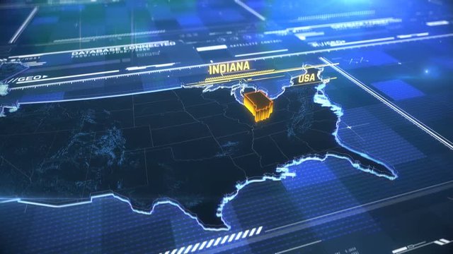 Indiana US state border 3D modern map with a name, region outline