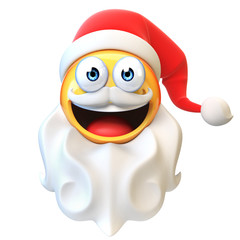 Santa claus emoji , emoticon with beard and Santa's hat 3d rendering