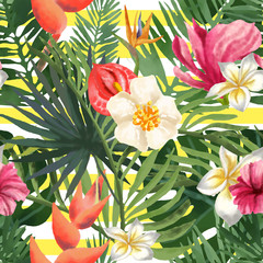 Obraz na płótnie Canvas Tropical leaf pattern on bright background. Bright summer pattern. Pattern