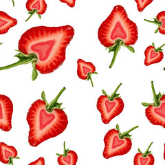 Bright pattern with juicy strawberries. Bright red color, summer illustration.