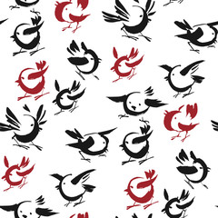 Minimalist birds sketch vector seamless pattern