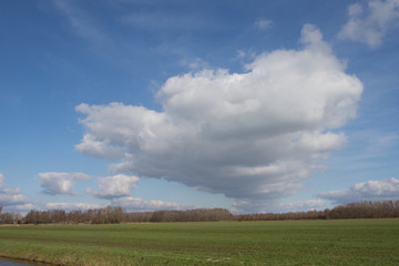 Fototapeta na wymiar Fields and meadows Meppel Netherlands. Clouds