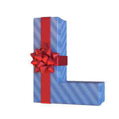 Fototapeta premium Gift box with red ribbon bow 3d font, present alphabet, letter L