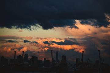 Fototapeta na wymiar sunset in port city