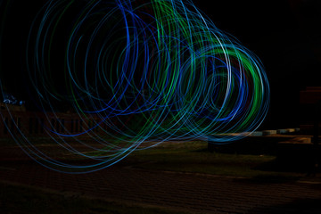 Light bulbs and colored lights that are rotating