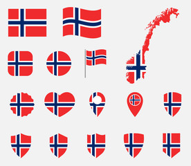 Norway flag icons set, national flag of Kingdom of Norway - obrazy, fototapety, plakaty