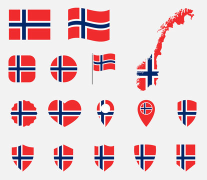 Norway flag icons set, national flag of Kingdom of Norway