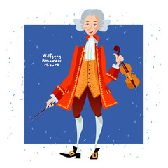 Little Wolfgang Amadeus Mozart with violin. Famous people.