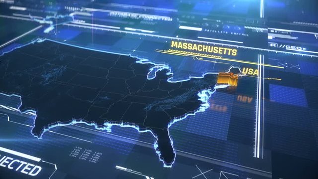Massachusetts US state border 3D modern map with a name, region outline
