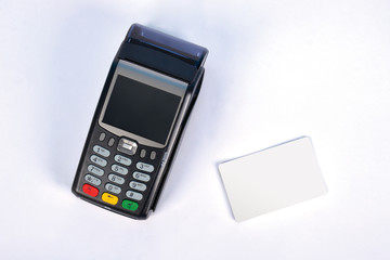 Contactless POS Payment GPRS Terminal with Credit Card, isolated on white