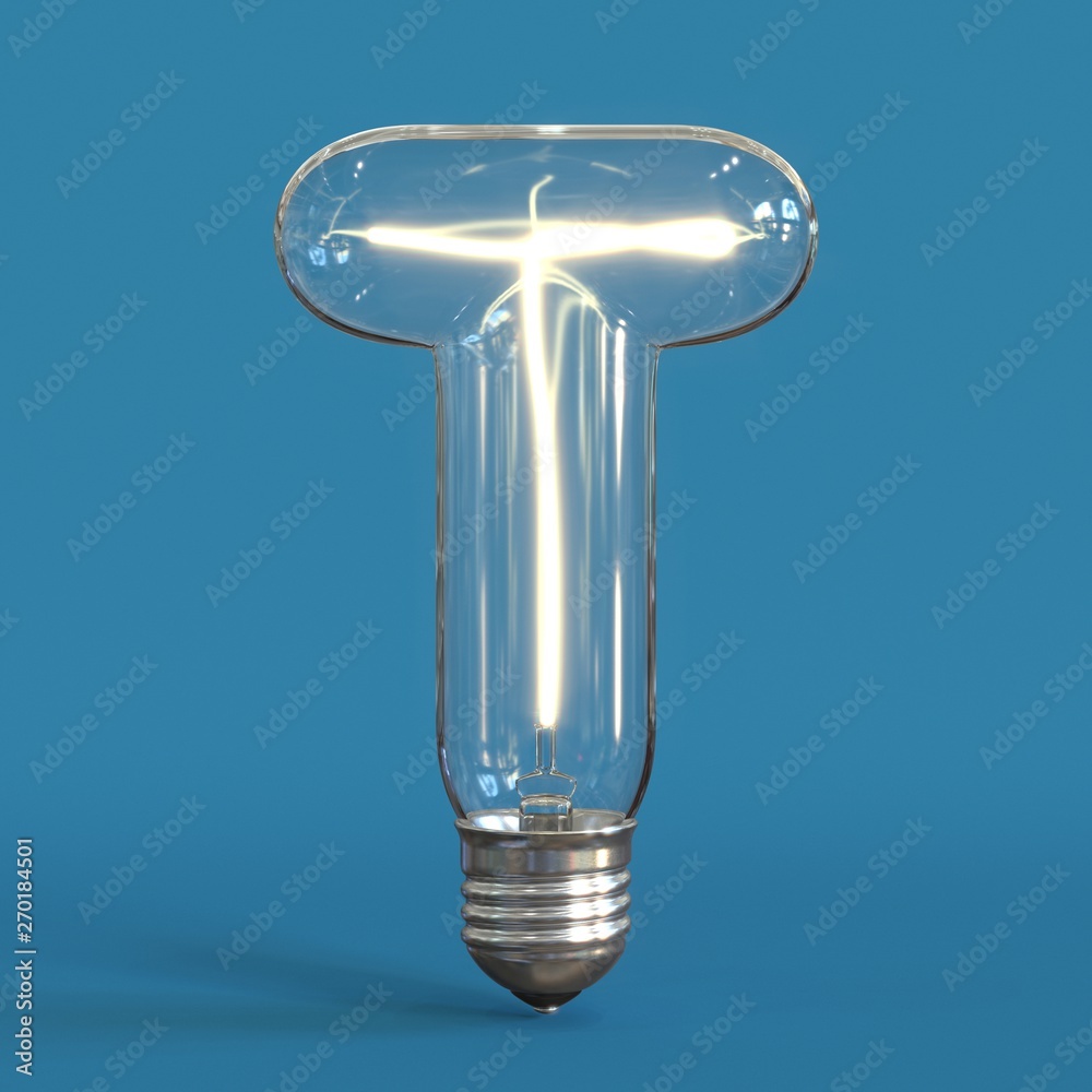 Fototapete light bulb 3d font 3d rendering letter t