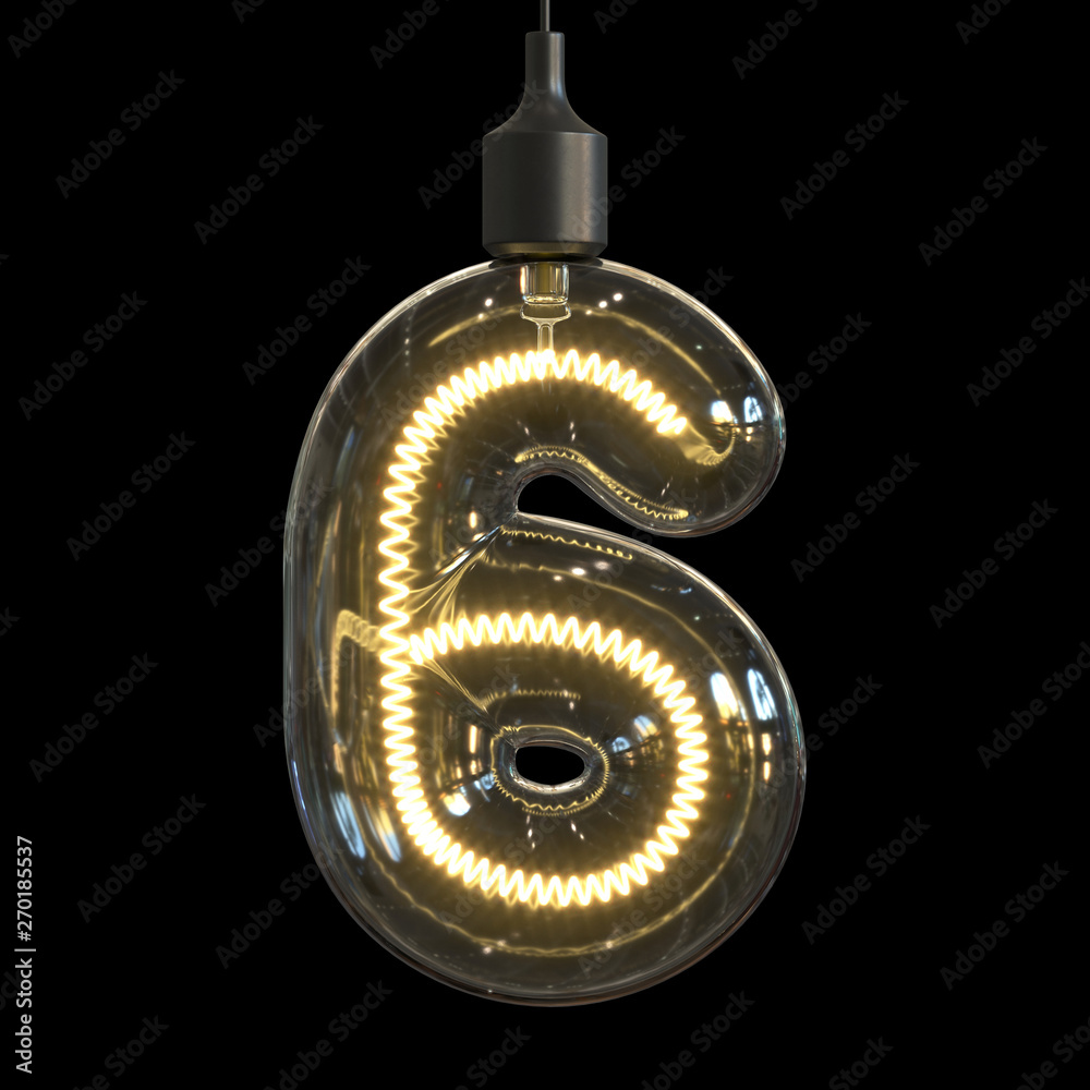 Fototapete light bulb 3d font 3d rendering number 6