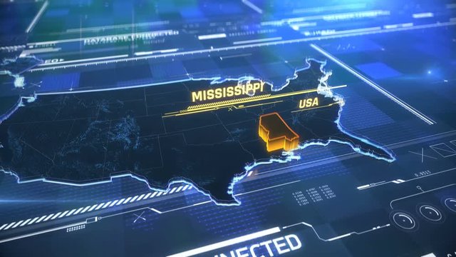 Mississippi US state border 3D modern map with a name, region outline
