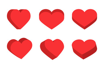 Red isometric hearts icon set, love symbol vector illustration