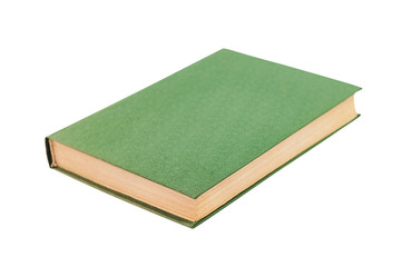 One green color old blank book with hardcover isolated on white background