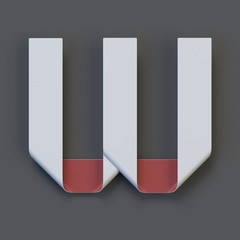 Origami paper font, folded ribbon font 3d rendering, letter W