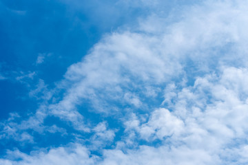 Blue sky in sunny day with white puffy clouds. Natural background