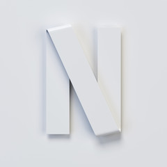 Origami paper font, folded ribbon font 3d rendering, letter N