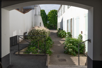 village street of saint martin in ile de Re isle in Charente France