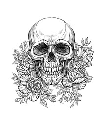 Skull in flowers in graphic style