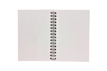 Blank opened paper notepad with spiral wire for note or drawing isolated on white background