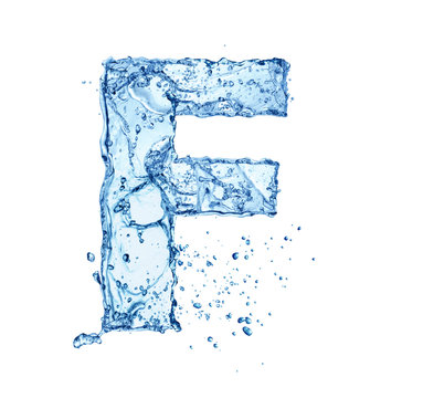 letter F made of water splash isolated on white background