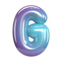 Round purple and blue font, balloon like letters and numbers, 3d rendering letter G