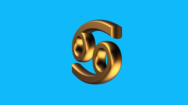golden Cancer zodiac sign spinning animation seamless loop on blue background new quality unique animated dynamic motion 4k video stock footage